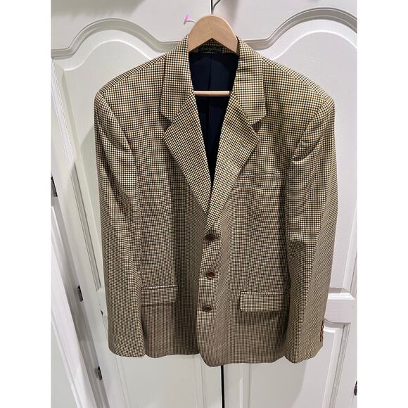 DALCOS Made in Italy 100% Wool Blazer Jacket Check Plaid Brown Navy 50R - Picture 5 of 14